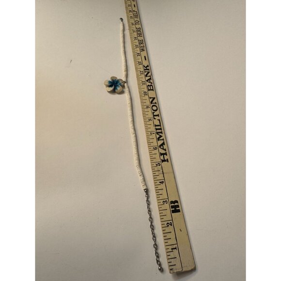 Vintage Shell & Bead Necklace With Hand-Painted Blue Floral Pendant - Picture 12 of 16